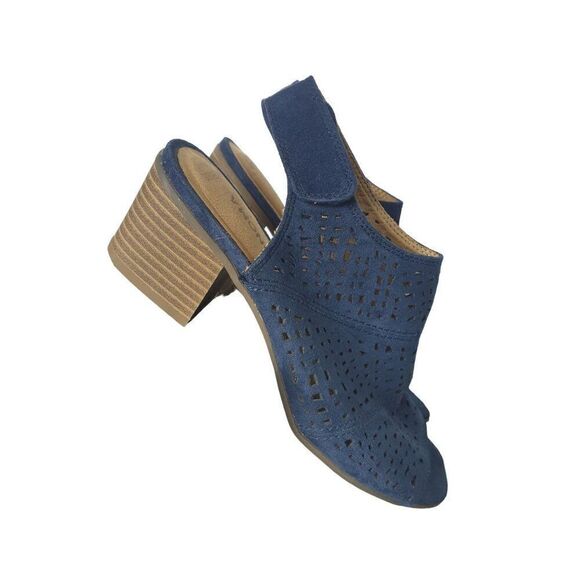 Women's Aussie Blue Suede Heels Cutout Peep-Toe Block Heel Sandals Size 6.5 - Picture 6 of 9